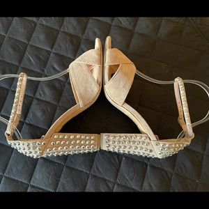 Beautiful Eye Catching Dolce Vita Beige Suede Sandal Heel with Silver Studs